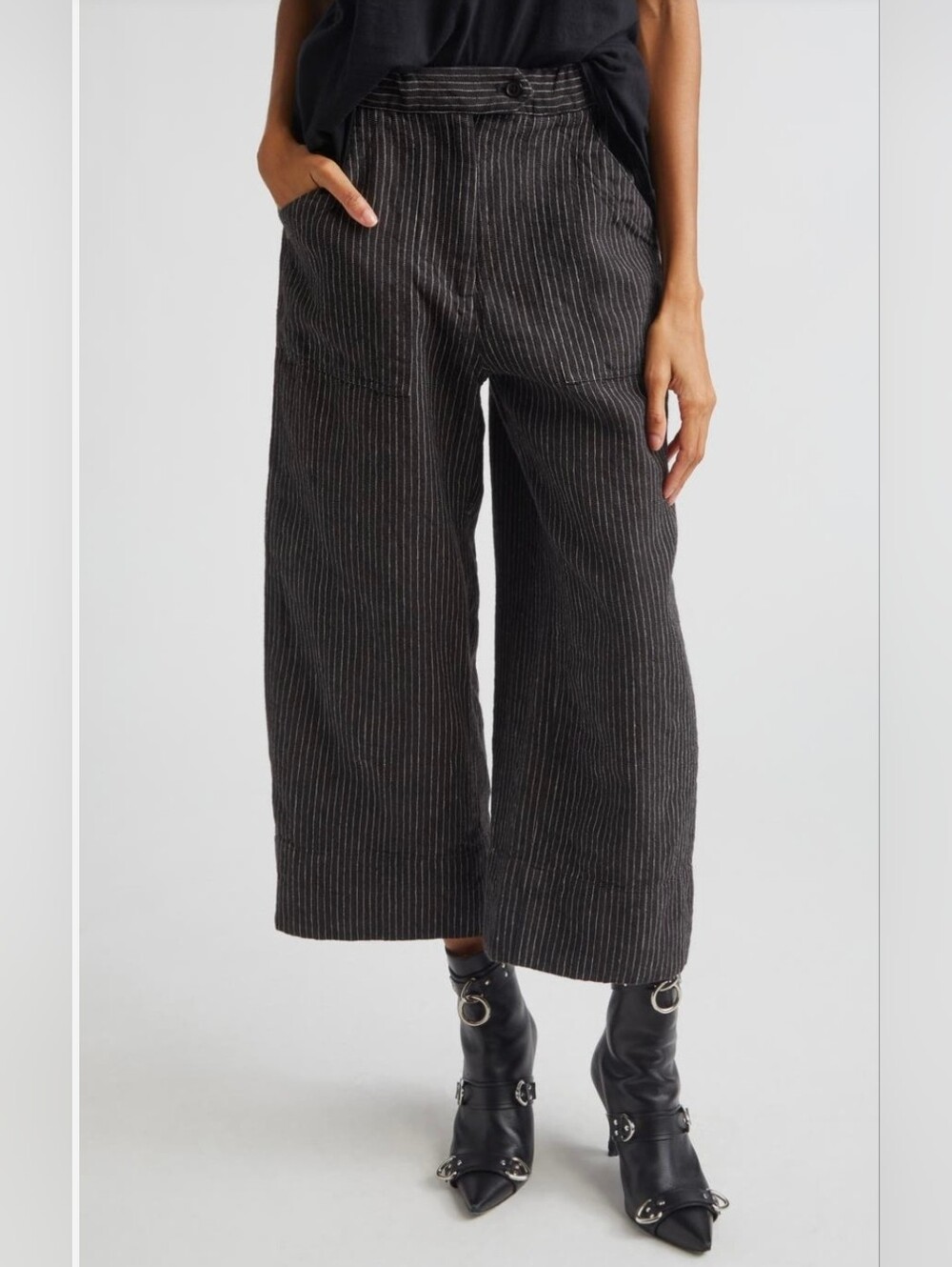 NWT. R13 Relaxed Pinstripe Linen Wool Crop Pants